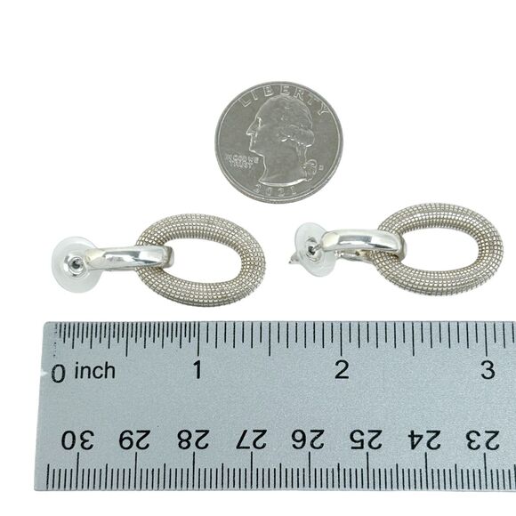 Vintage Sterling Silver 3.5cm Textured Oval Drop Earrings - Picture 6 of 7